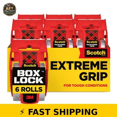 Scotch Box Lock Packing Tape, 6 Rolls with Dispensers, Extreme Grip