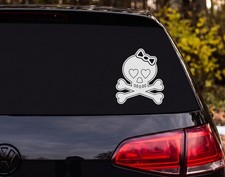Cute Girly Skull Crossbones Silhouette Heart Eyes Bow Vinyl Decal Sticker