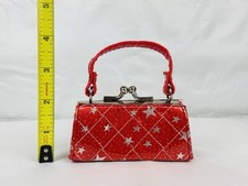 Mini bolso vintage con soporte para lápiz labial charol rojo estrellas plateadas mini bolso Tik-Toc