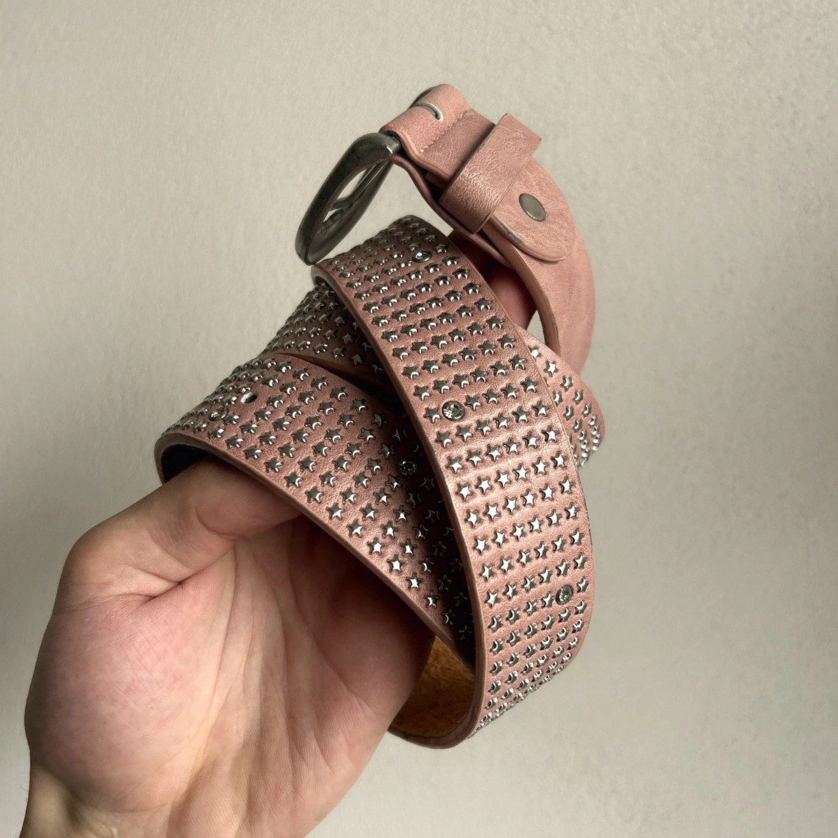 2000s Studded Leather Belt Pink Star Rivets Punk Y2K Statement