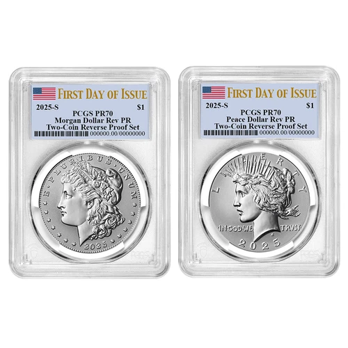 2pc Set - 2025-S Reverse Proof $1 Morgan and Peace Silver Dollar PCGS PR70 FDOI