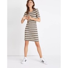 Madewell Ribbed Lawton Striped Short Sleeve Mini Dress Off-White & Navy Blue XXS