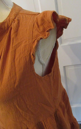 Ruffle Sleeve V Neck Stretch Tiered Boho Burnt orange Sundress size M - Picture 3 of 3