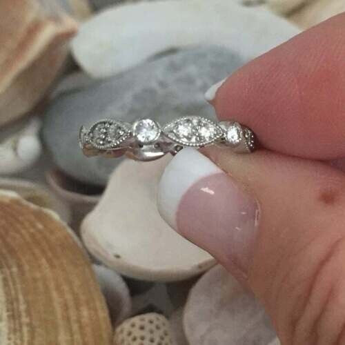 1ct Wed Band Round Lab-Created Milgrain Full Eternity White Gold Plated - Picture 1 of 8