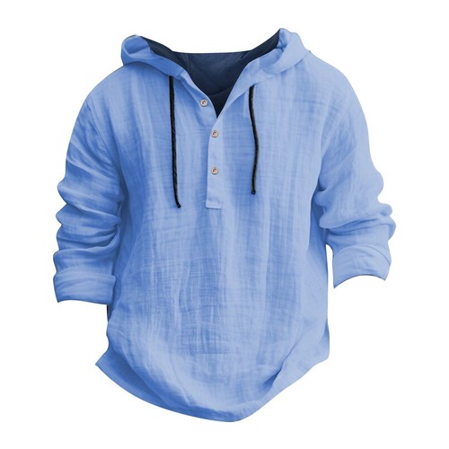 Men Sweater Solid Long Sleeve Cotton Hemp Hooded Top Casual Hoodies Shirt Blouse - Picture 8 of 18