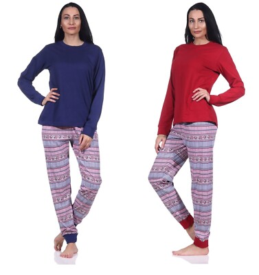 Neu Frauen/Damen Schlafanzug/PYJAMA Blau/Rot 100% Baumwolle mit Bund 0782