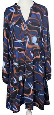 Nine West Womens Dress M Multicolor Abstract Print Tiered Long Sleeve Buttoned
