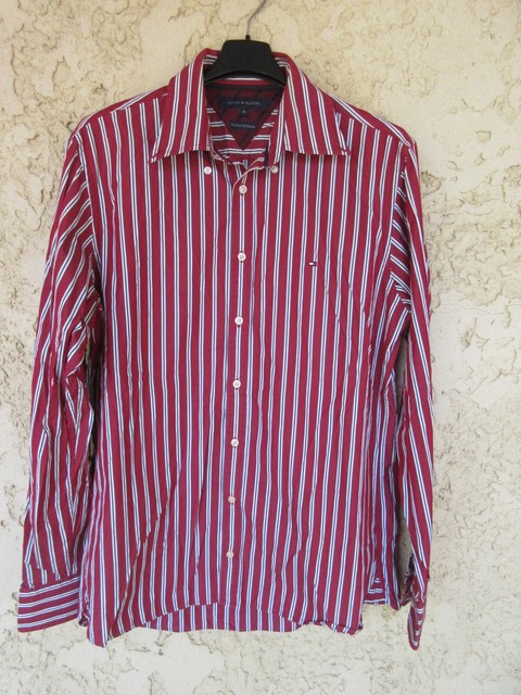 Chemise TOMMY HILFIGER 80's Two Ply Cotton bordeaux manches longues coton M