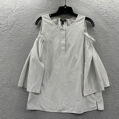 ESCADA Blouse Womens Size 34 Top Striped 3/4 Sleeve White Cold Shoulder*