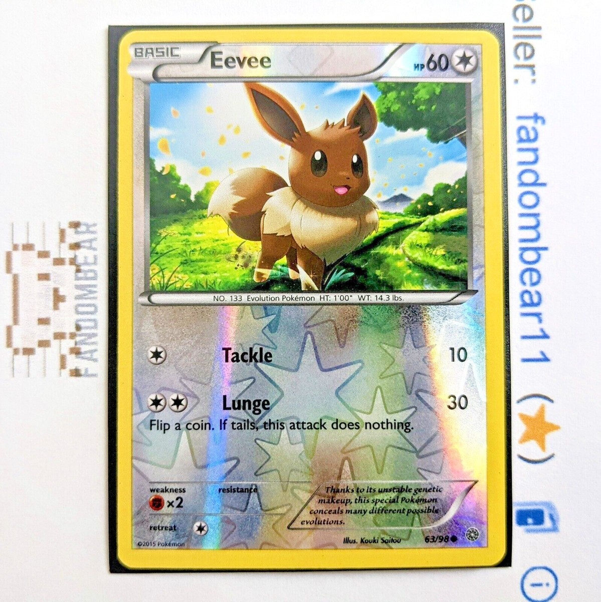 Eevee REVERSE HOLO card 63/98 XY Ancient Origins Evolution Pokemon