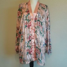 Vintage, 90s Victoria's Secret Gold Label Size M Pajama Top Pink Floral Stripes