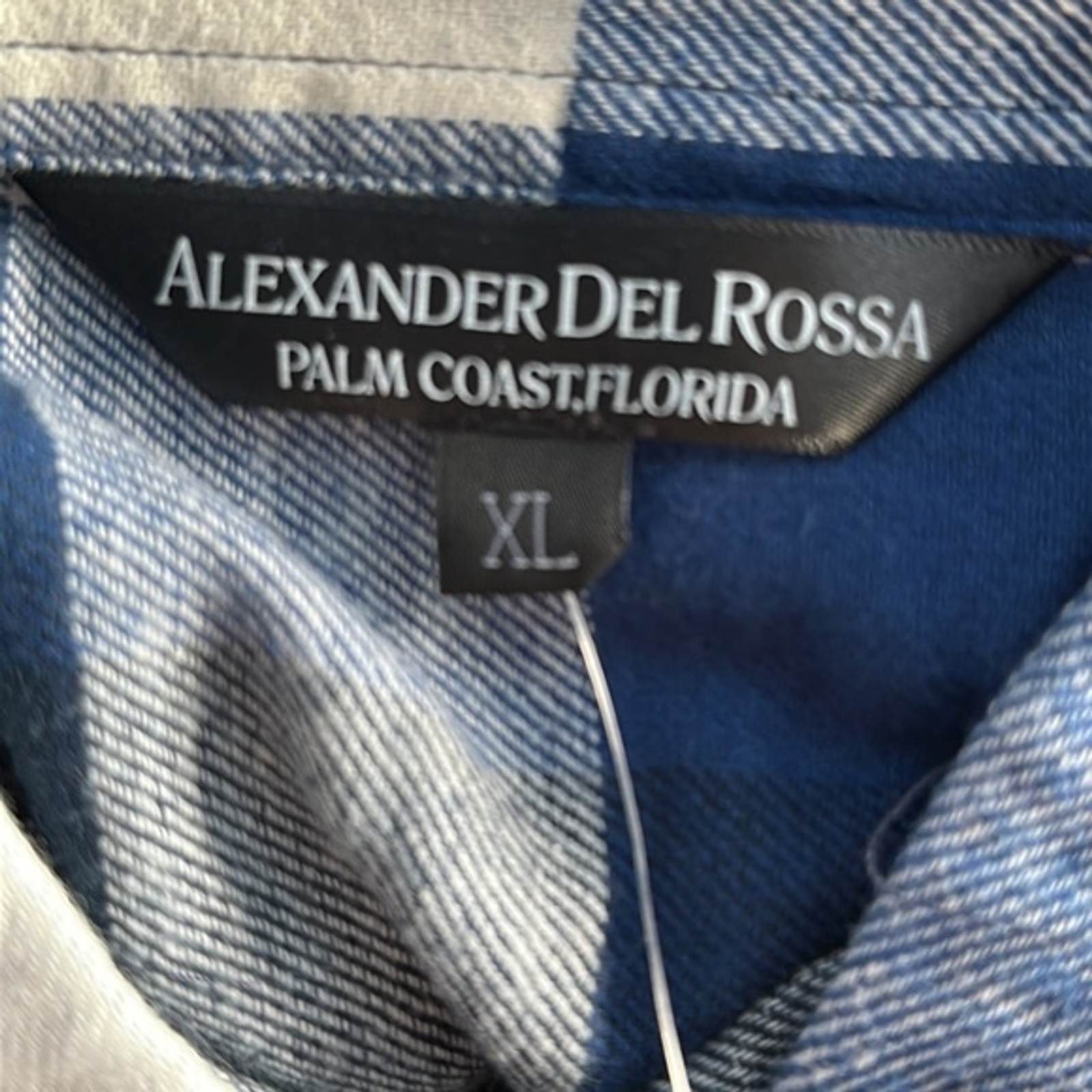 Alexander Del Rossa Blue/White Plaid Long Sleeve Button Down Flannel Size XL