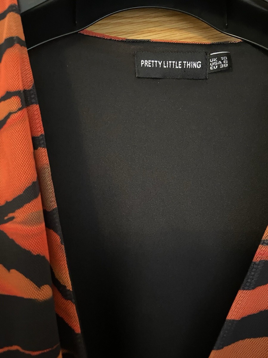 Orange Zebra Print Mesh Flared Sleeve Tie Waist Bodycon Dress Size 10 |  eBay UK