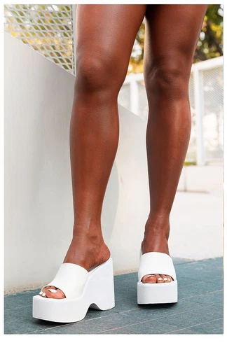 Summer Big Size Chunky Heeled Mules High Heels Platform Wedges Sandals Shoes - Picture 11 of 17