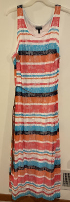 Allison Brittney Womens Maxi Dress Lace Overlay Faux Leather Belt 2X NWT