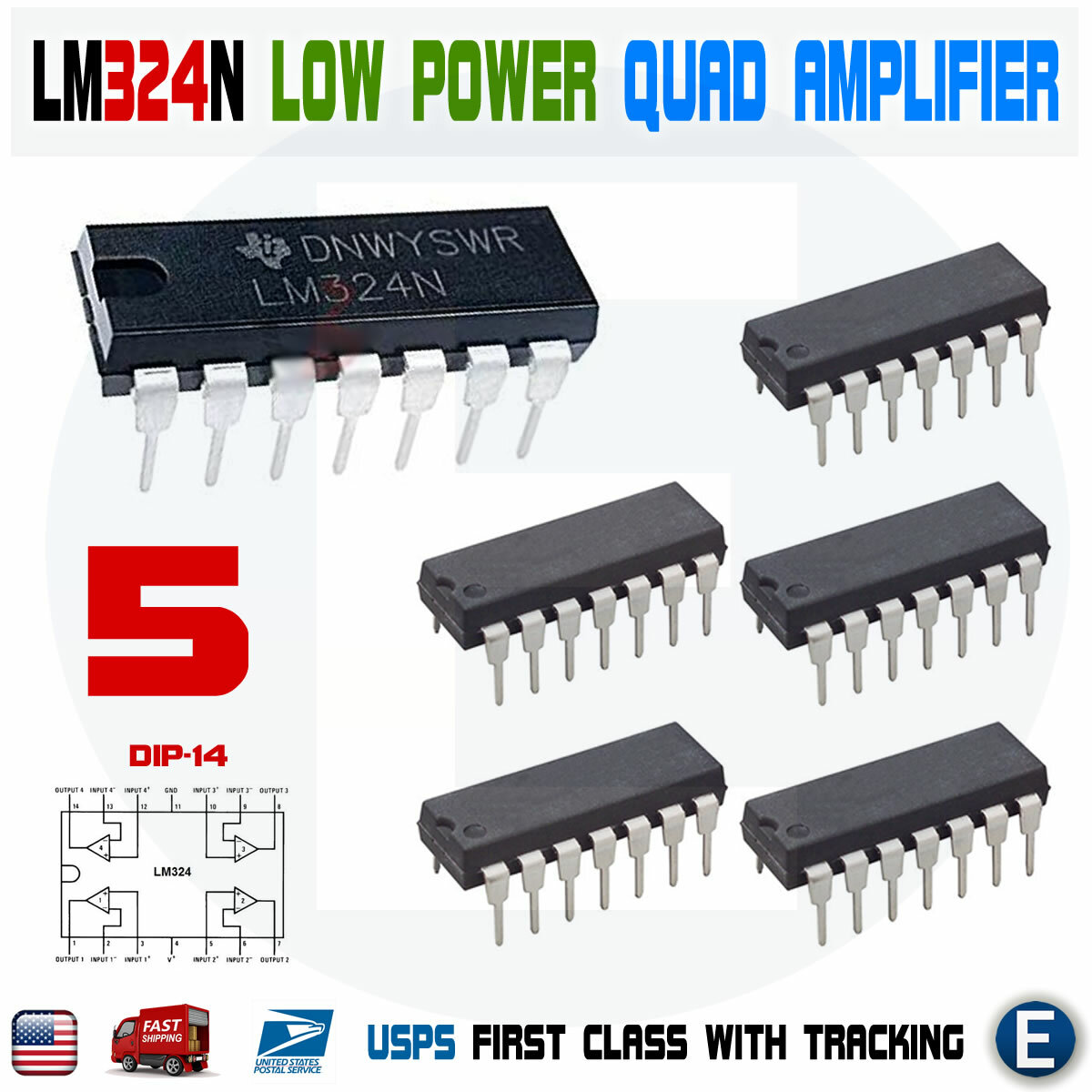 5PCS LM324N LM324 DIP14 TI Low Power Quad OpAmplifier IC eBay