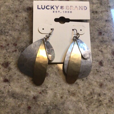 Lucky Brand Two Tone Hammered Paddle Drop Earrings $29