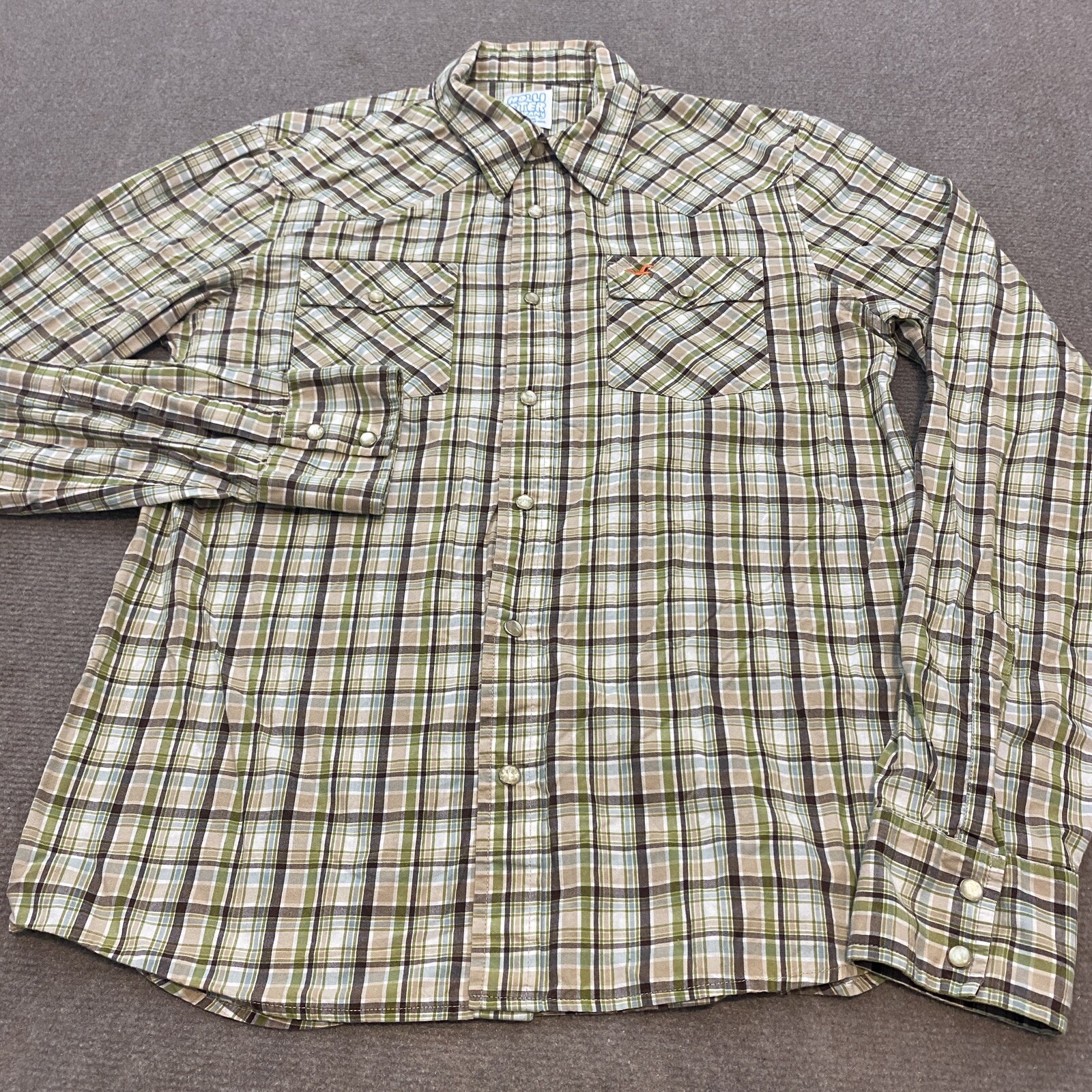Hollister Western Shirt Mens Medium Plaid Pearl Snap Long Sleeve Rockabilly