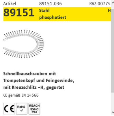 Reyher Schnellbauschraube Gurt phos. FG PH 3,9x35 mm 1000 ST