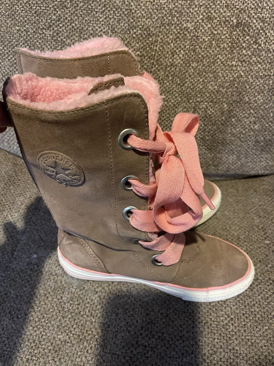 Converse Boots Girls 13 Tan Suede Pink Laces Fur X-Hi Chuck Beverly | eBay