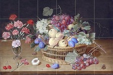 A STILL LIFE WITH A VASE OF CARNATIONS Tile Mural Kitchen Backsplash 25.5x17