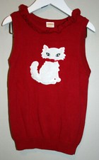 GIrls Gymboree Red Cat Kitty Vest Sweater Sleeveless Ruffled 100 Cotton S 5/6