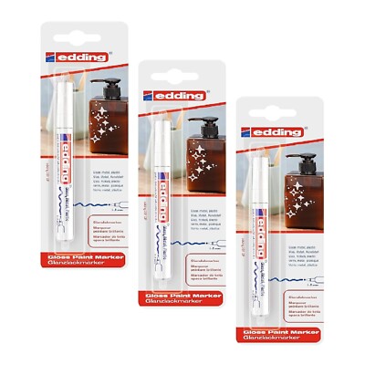 3x Edding Glanzlackmarker Weiß 1-2 mm Lackstift Permanent wasserfest Rundspitze