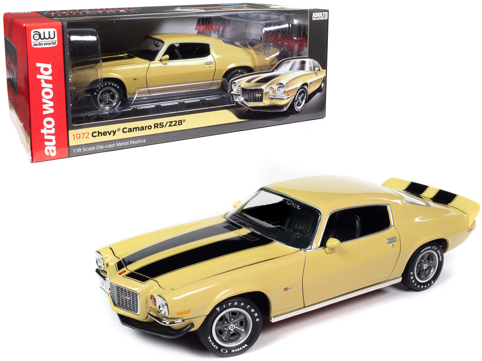 1972 Chevrolet Camaro RS Z28 Cream Yellow with Black 1/18 Diecast Model Car