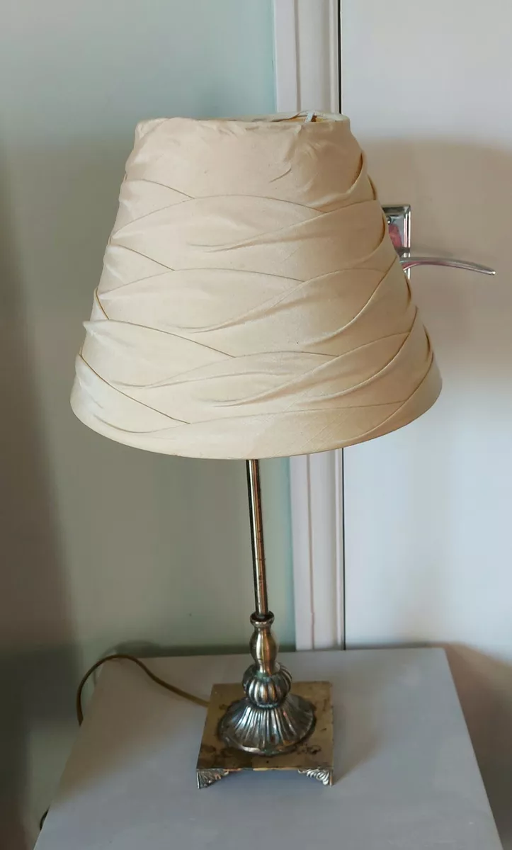 Gold Coloured Ornate Metal Table Top Lamp with Cream Satin Ruched Shade 58cm