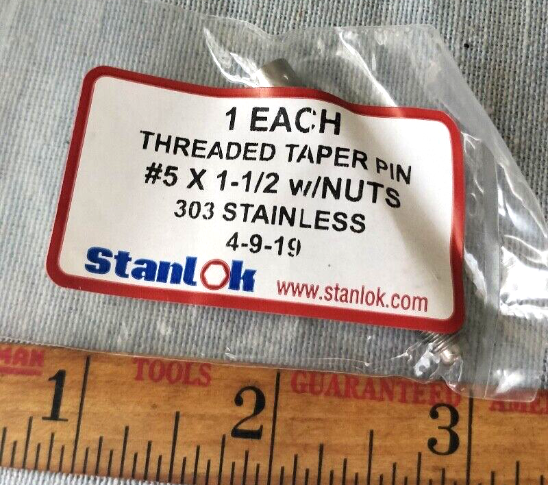 Stanlok Threaded Taper Pin with Nut 303 Stainless # 5 x 1-1/2