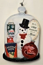 SNOWMAN, MOST WONDERFUL TIME of YEAR * Glitter CHRISTMAS ORNAMENT * Vtg Img