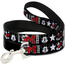 Dog Leash Classic Mickey Mouse 1928 Collage Black/White/Red