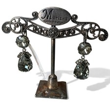 Mariana Smoky Gray Swarovski Crystal Dramatic Dangle Teardrop Earrings Silver