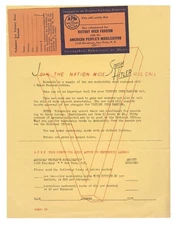 blank membership card and flyer for the American People's Mobilization Victory