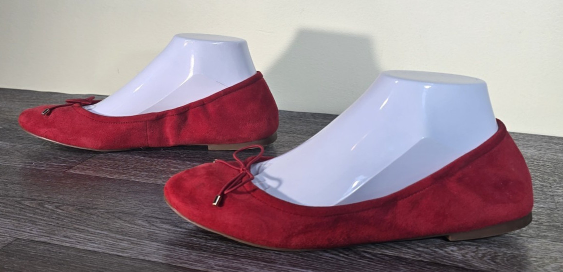 Essex Lane Becca Bow-Tie Ballet Flats Shoes Red Suede M 8.5