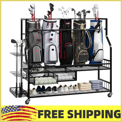 Golf Bag Storage Garage Organizer,Mobile 5-Bag Stand Fit for Golf Bag W/Wheels