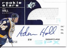 2002-03 SPx ADAM HALL autographed jersey rookie card #154. rookie card picture