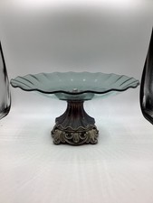 Large Glass Metal Pedestal Cake Plate 12