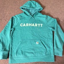 Carhartt Womens Relaxed Fit Logo Hoodie Green Teal Pullover Sweatshirt Medium