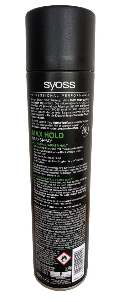 3x Syoss Haarspray Max Hold Haltegrad 5 (400 ml) 48H trocknet schnell - Bild 3 von 4
