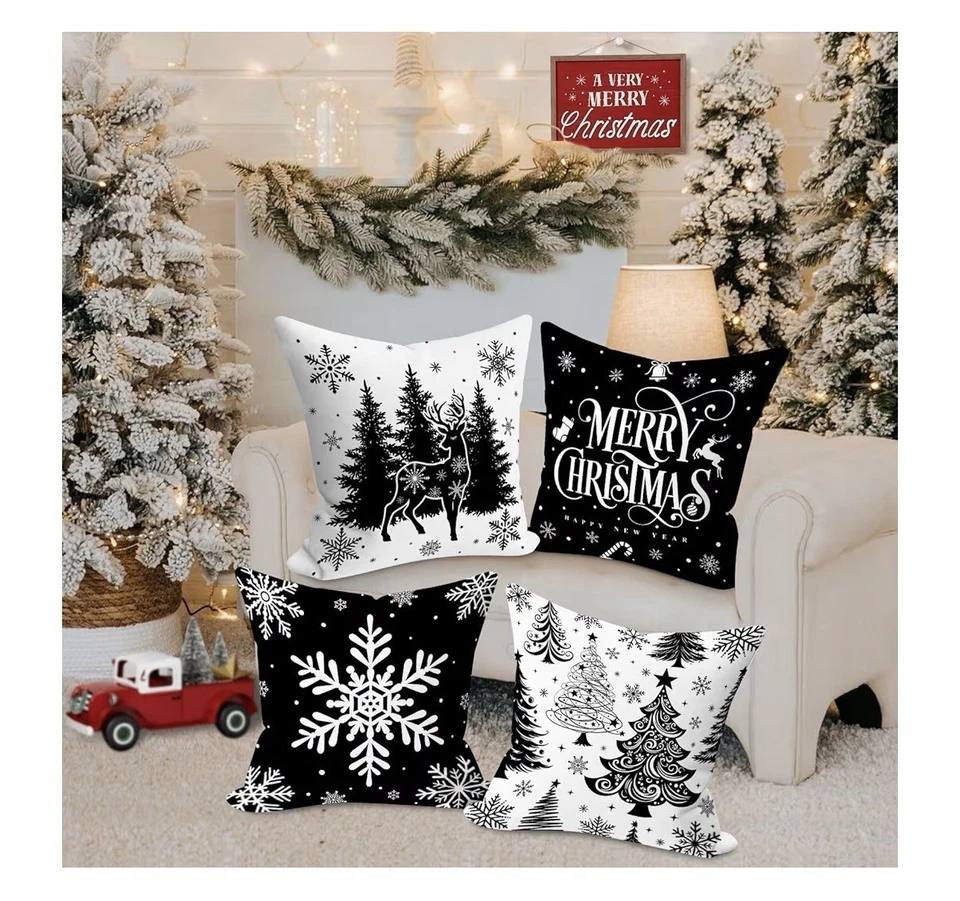 Juego de 4 fundas de almohada de Navidad Lanpn Black Santa 18x18, negras afroamericanas... Foto 3 de 3