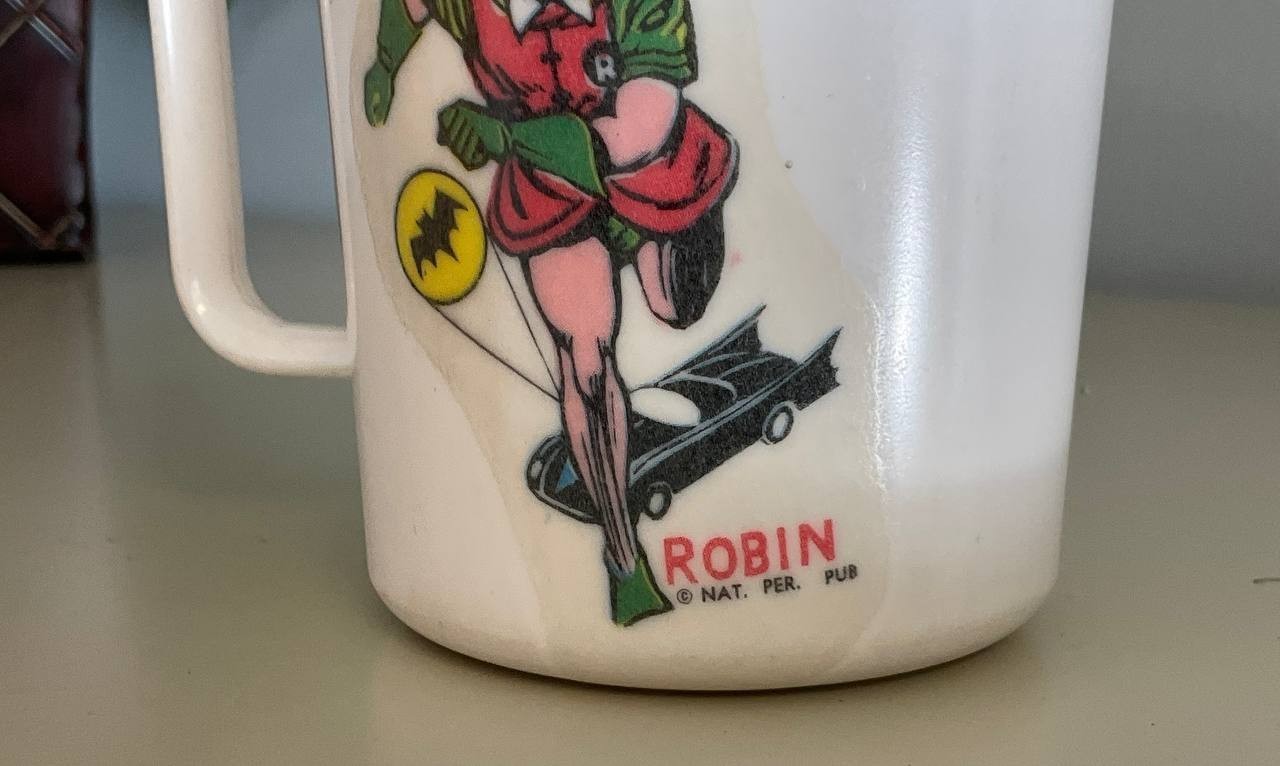 VINTAGE Nat Per Pub BATMAN & ROBIN Milk Glass Mug