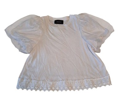 Simone Rocha White Eyelet Lace Trim Tulle Puff Sleeved T-Shirt Small