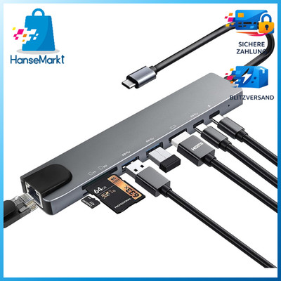 USB C Hub 8 in 1 Multiport Adapter PD 100W 4K HDMI Ethernet USB 3.0 MacBook