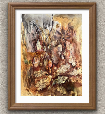Original expressionistisches Aquarell Gemälde Herbst Eicheln Eiche Wandbild