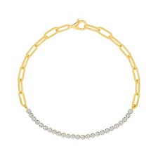 1/2 Ct Certified Lab-Grown Diamond Line Paper Clip Chain Bracelet Sterling 7.5"