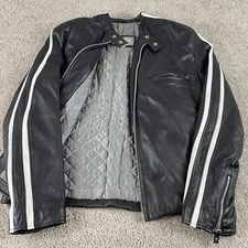 Wilsons Leather Jacket Medium M Julian Moto Racing Stripe Cafe Racer Quilt Lined