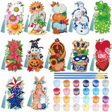 Kosiz 12Pcs Christmas Paint by Number Kit Adults Holiday Wood Bookmark