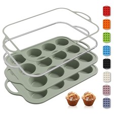 2 Packs 12 Cups Silicone Muffin Pan with Metal Reinforced Frame Regular Size ...