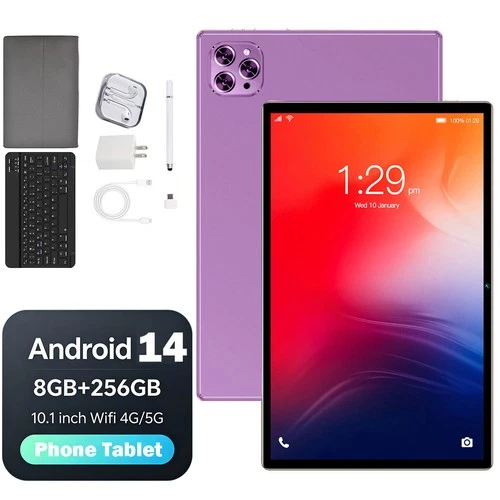 Dual SIM Slot 4G Tablet 8GB RAM+256GB 10 inch 5G WIFI Android 14 Bundle Keyboard